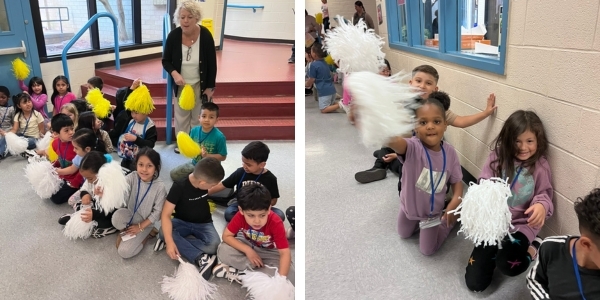 students cheering in the hallways