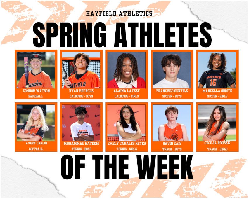 decorative image of spring athletes of the week - full text below