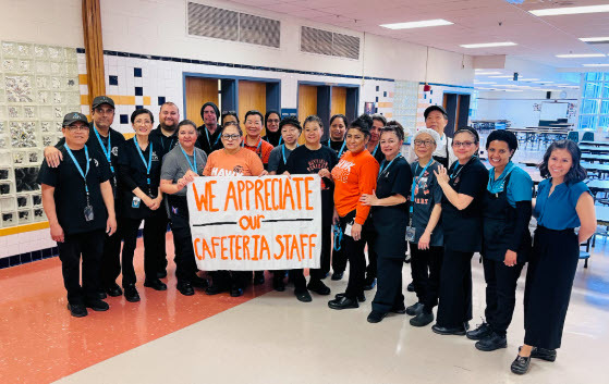 cafeteria workers in line