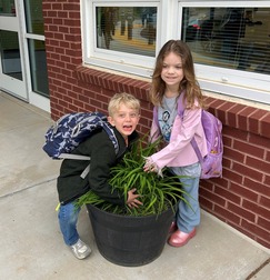 2 kids with a plant