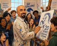 Dr. K doing Art with painting of South COunty 20 years anniversary