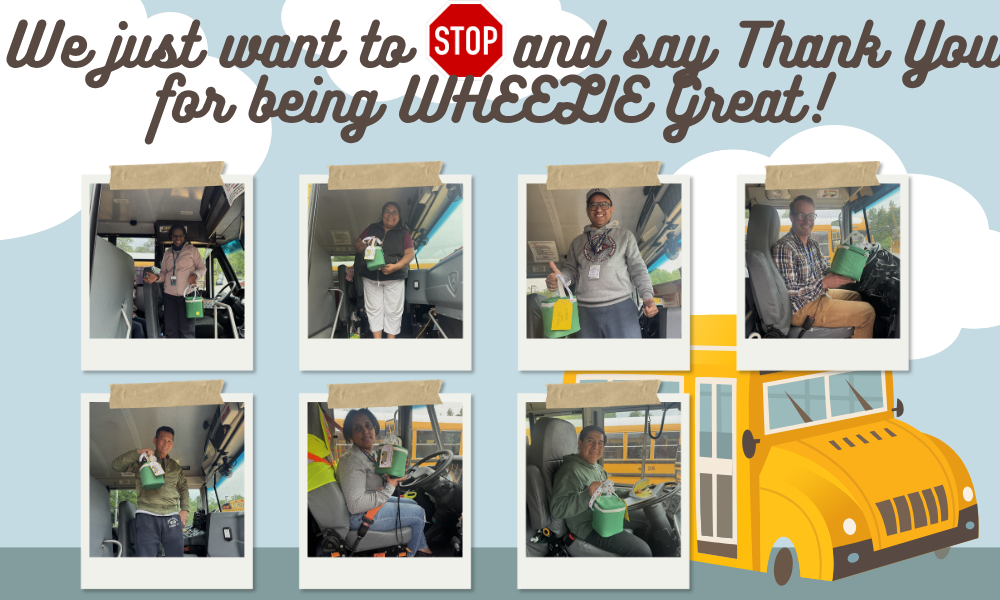 Flier with bus drivers pictured holding a green cooler