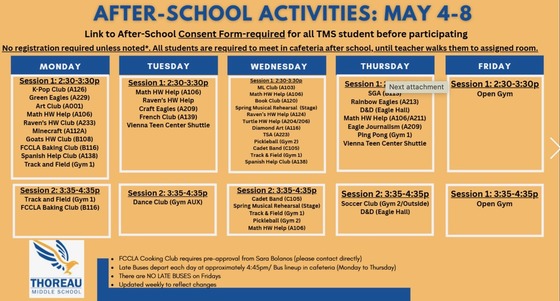 After School Schedule May 4-8