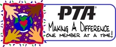 square colorful graphic with 4 hands of diverse skin tone with banner "making a difference" PTA