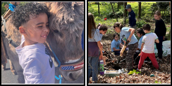 Gunston ES students learn about being stewards of the land and visit with a pony. Daniels Run ES students participated in a school garden cleanup day.