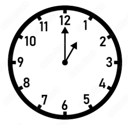 black and white clock that shows 1:00