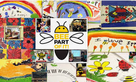 a collage of artwork and in the middle it says "Bee part of it".