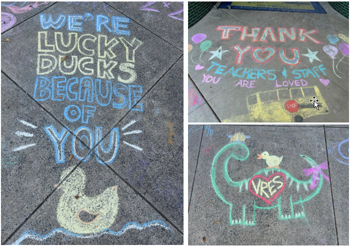 Chalk drawings for teacher appreciation week.