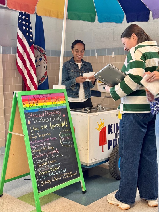 A picture of King of Pops giving ice cream to staff for Teacher Appreciation Week
