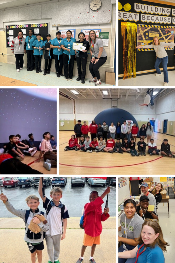 Collage of 6 photos of kids and teachers
