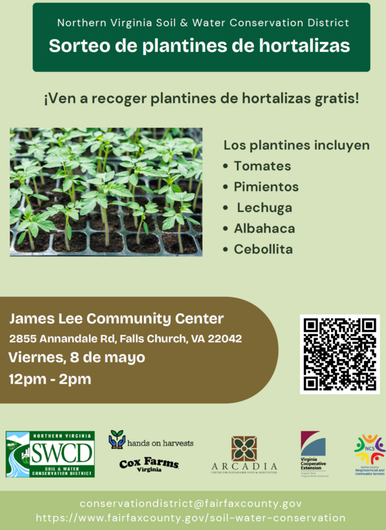 Flyer advertising seedling giveaway at James Lee Community Center in Spanish