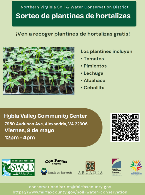 Flyer advertising seedling giveaway at Hybla Valley Community Center in Spanish
