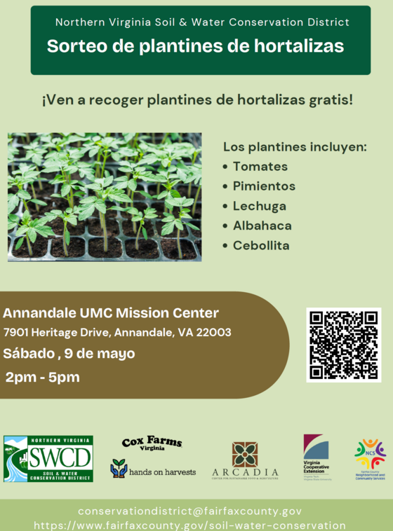 Flyer advertising seedling giveaway at Annandale UMC Mission Center in Spanish