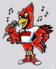 Cardinal with microphone and music notes