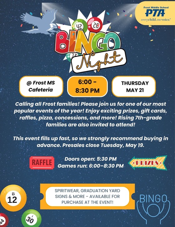 Frost Middle School Bingo Night information