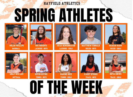 decorative image of Spring Athletes of the Week - full text below
