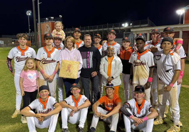 image of baseball team with others with a strike out cancer poster
