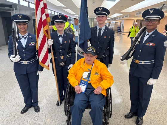 AFJROTC Color Guard with a WWII Army Air Corps veteran