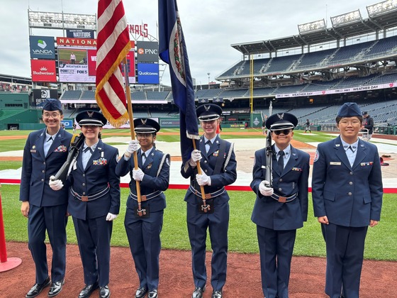 AFJROTC Color Guard presenting the colors at Nationals Park