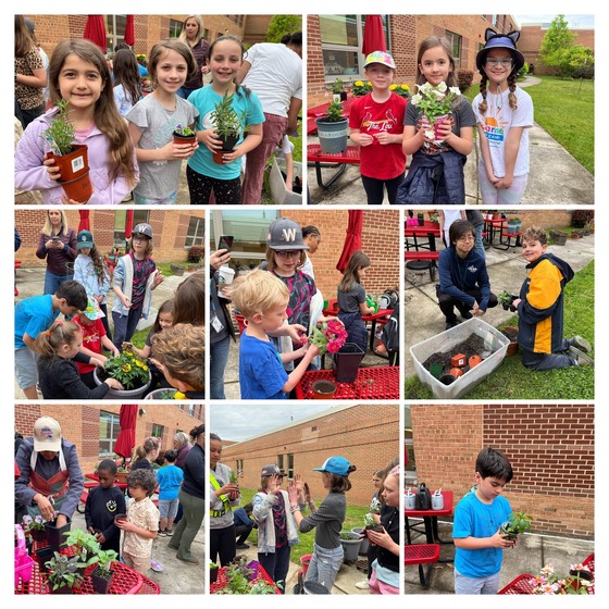 Students planting flowers