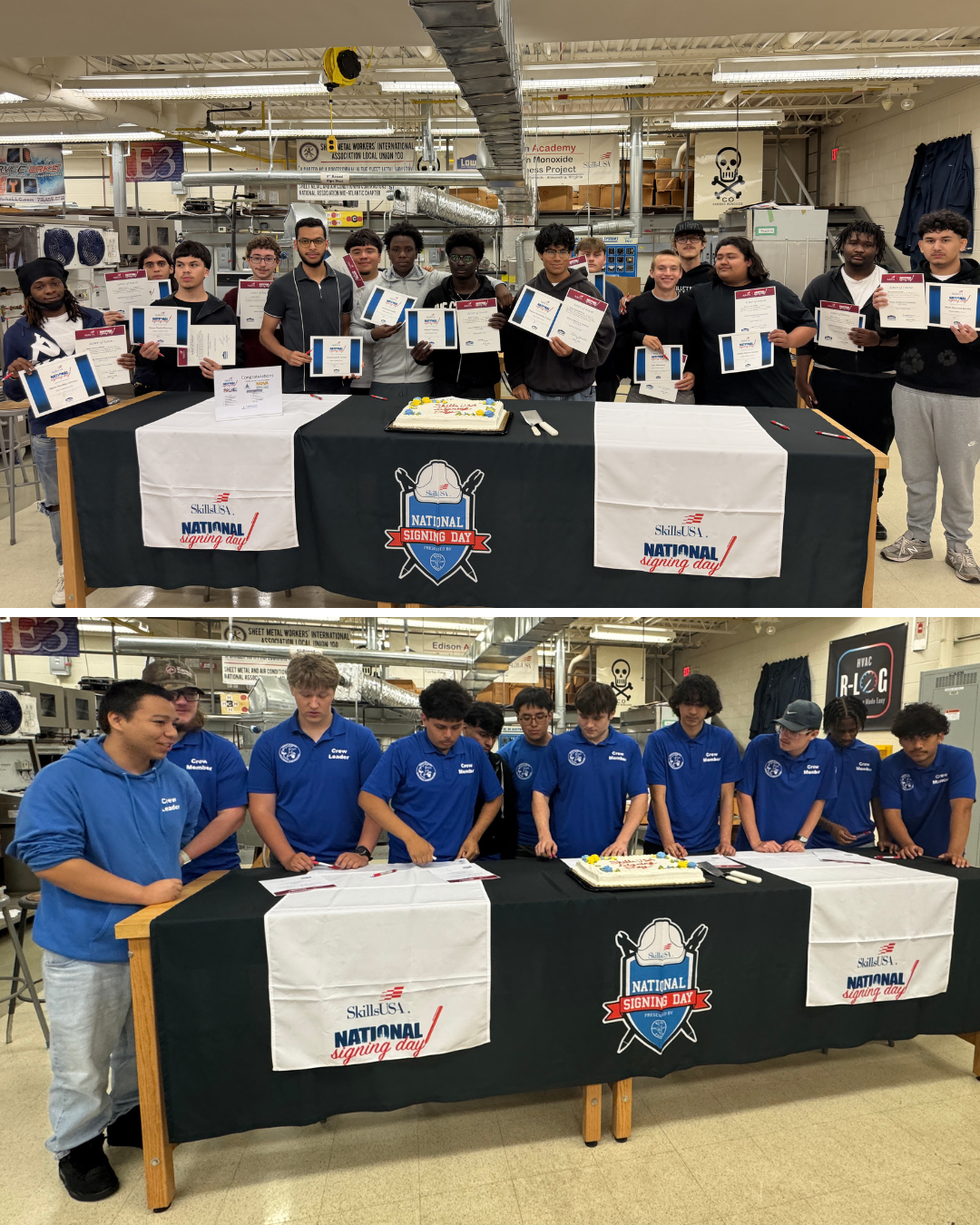 two group photos of students with their proclamation documents