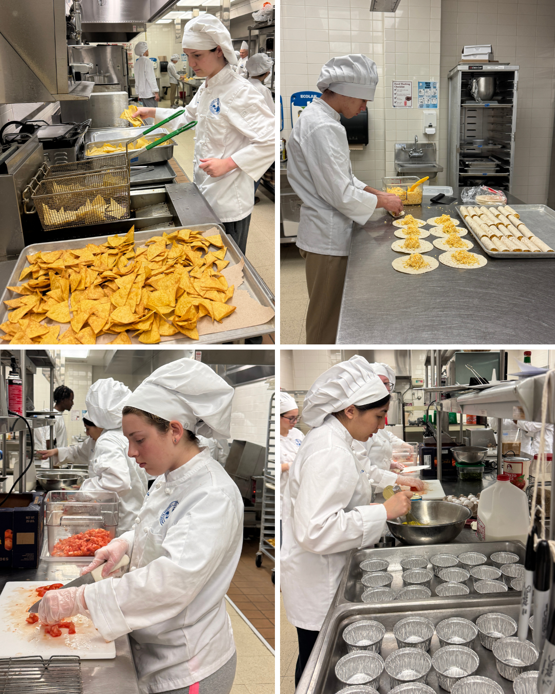photo collage of students preparing food in the kitchen