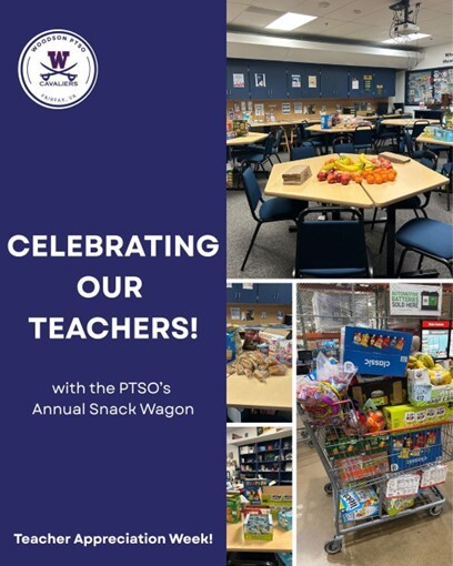 Celebrating our teachers with PTSO's Annual Snack Wagon. Tables with food
