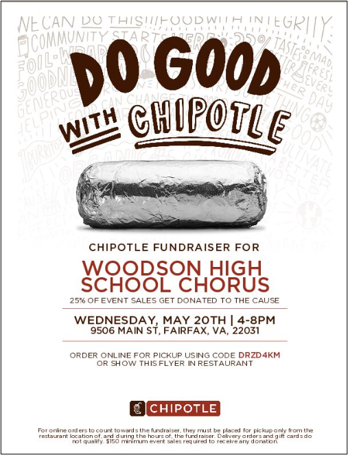 Woodson High School Chorus Chipotle Fundraiser May 20th, 4-8pm