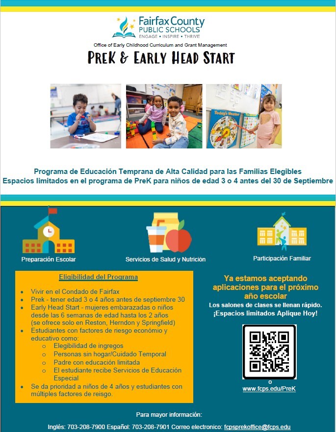 FCPS PreK Program flyer in Spanish