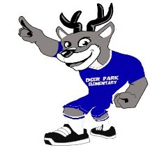 Deer Park mascot, a deer in blue gym clothing