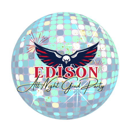 Disco ball with Edison Eagle mascot to celebrate coming to the all night grad party