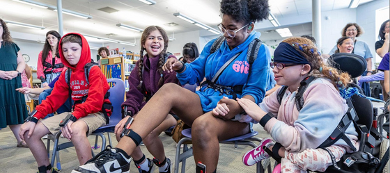 students listening to music