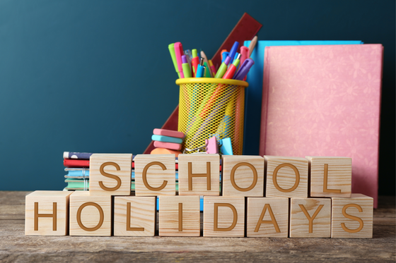 School holidays spelled out with blocks
