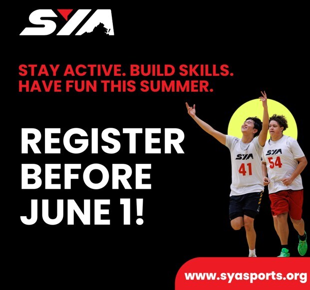 sya sports logo on black background advertising summer programs