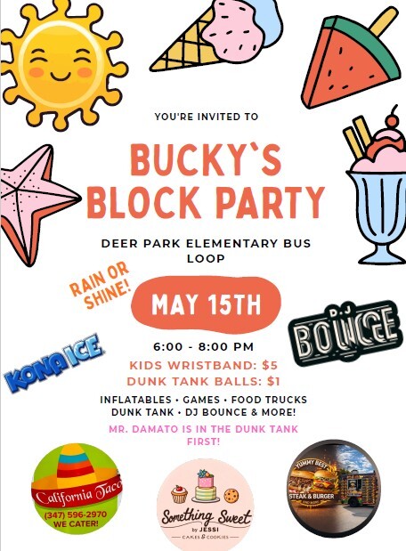 promo for bucky's block party on Friday by the pta