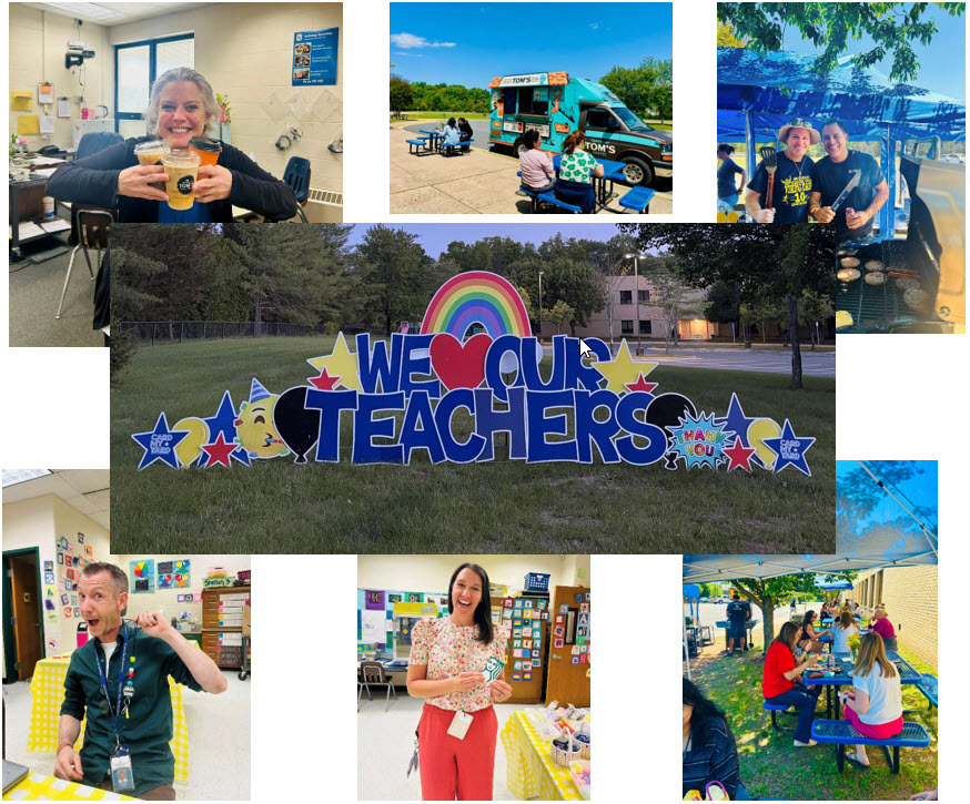 A collage of pictures of teachers during Teacher Appreciation Week.