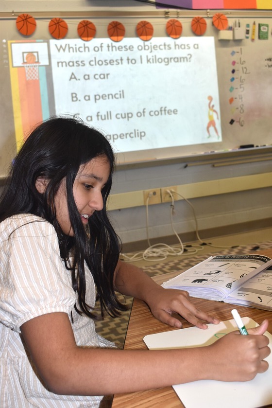 A prepared student completing a math SOL test prep question