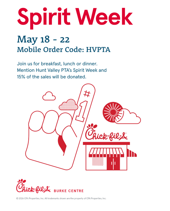 spirit week May 18 -22 where 15% of sales will be donated
