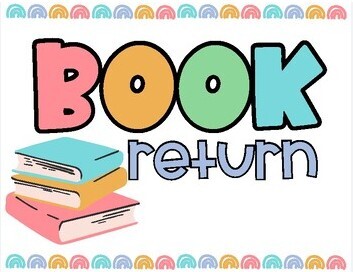 decorative book picture in blues and pinks for library book return