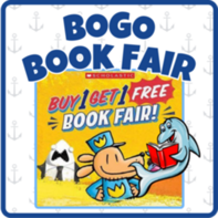 BOG Book Fair with Flipper Reading and image of  Scholastic Flyer
