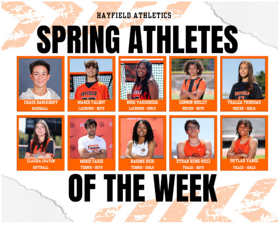 decorative image of spring athletes of the week. full text below