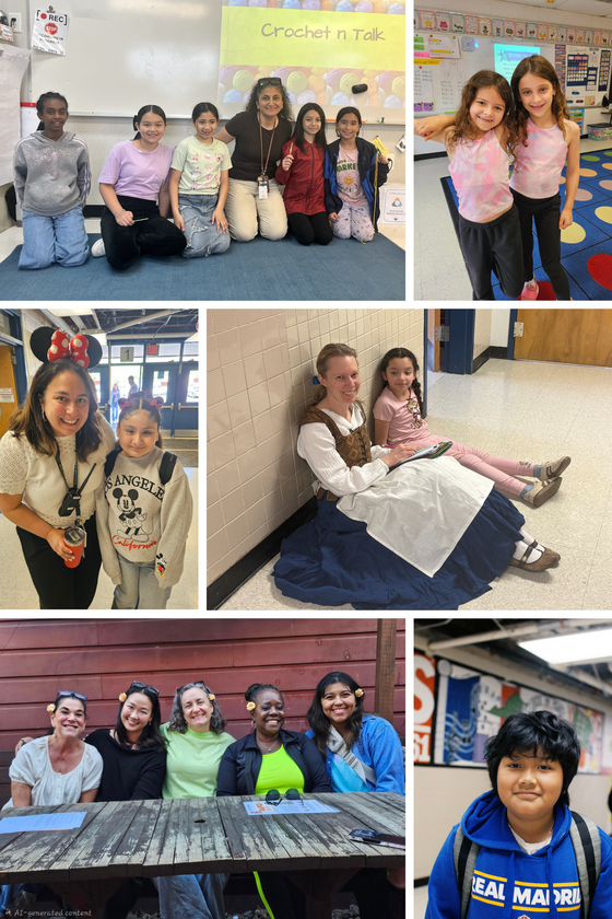 Collage of 6 photos of students and staff in various settings