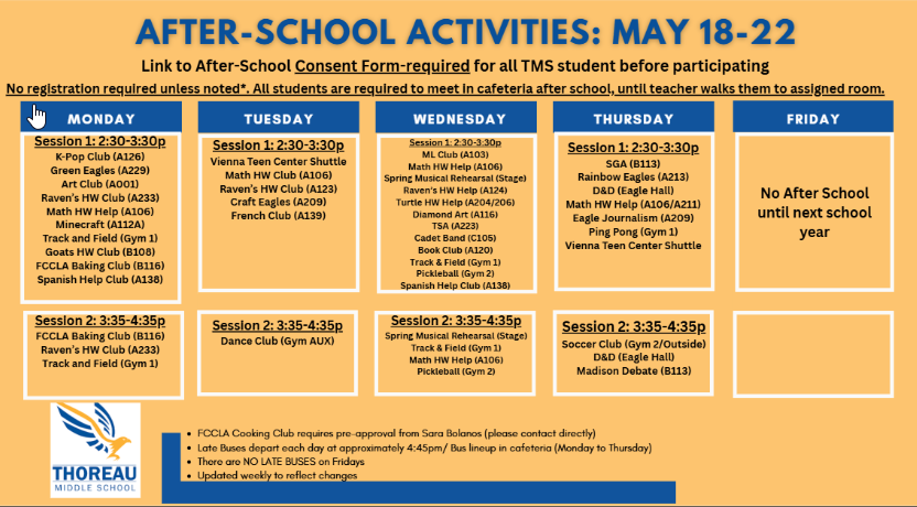 Check out what's offered After School for the week of May 16-20