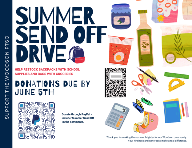 Summer Send off Drive. Graphic with school supplies