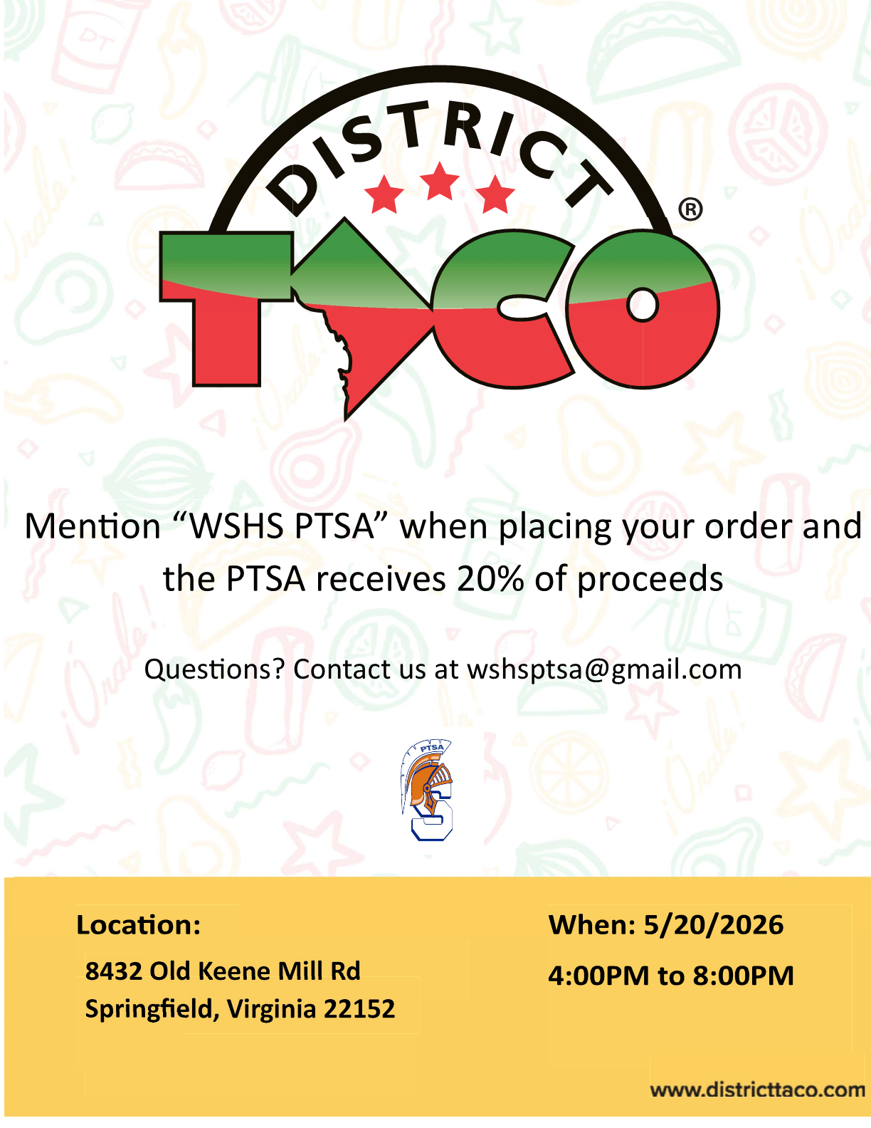 WSHS District Taco fundraiser May 20, 2026 WSHS District Taco fundraiser May 20, 2026
