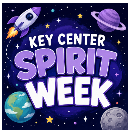 image showing rocket, space, stars - text Key Center Spirit Week