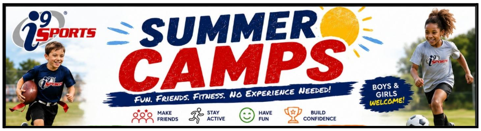Promotional flyer for i9 Sports summer camps for children