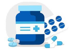 Medication Pick up Reminder image shows blue pill bottle and pills on a white background