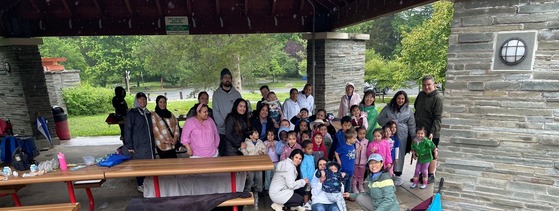 group of children under park shelter