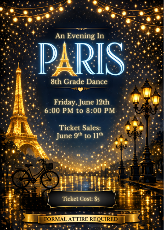 a photo of the 8th grade dance flyer